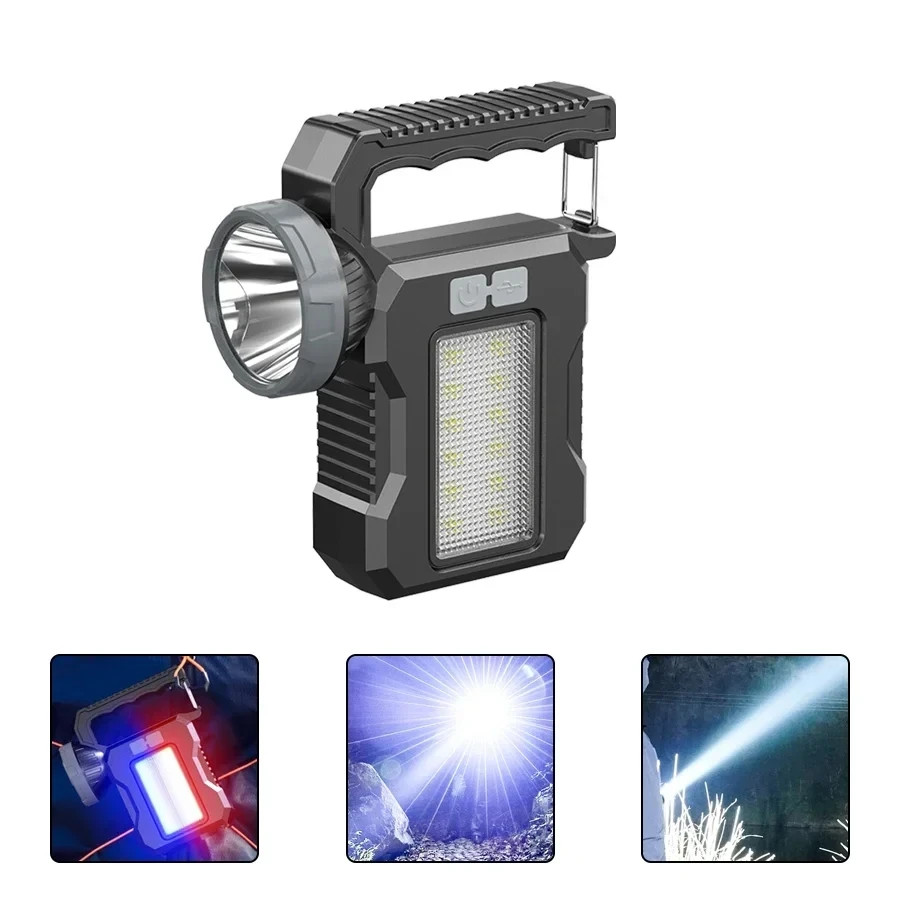 Portable Powerful USB Rechargeable Flashlight Solar LED Light with COB Work Ligh
