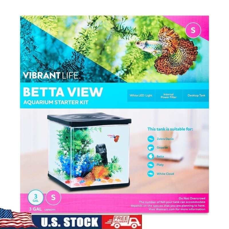 3 Gallon Betta Aquarium Starter Kit LED Light Quiet Filter Complete Setup New