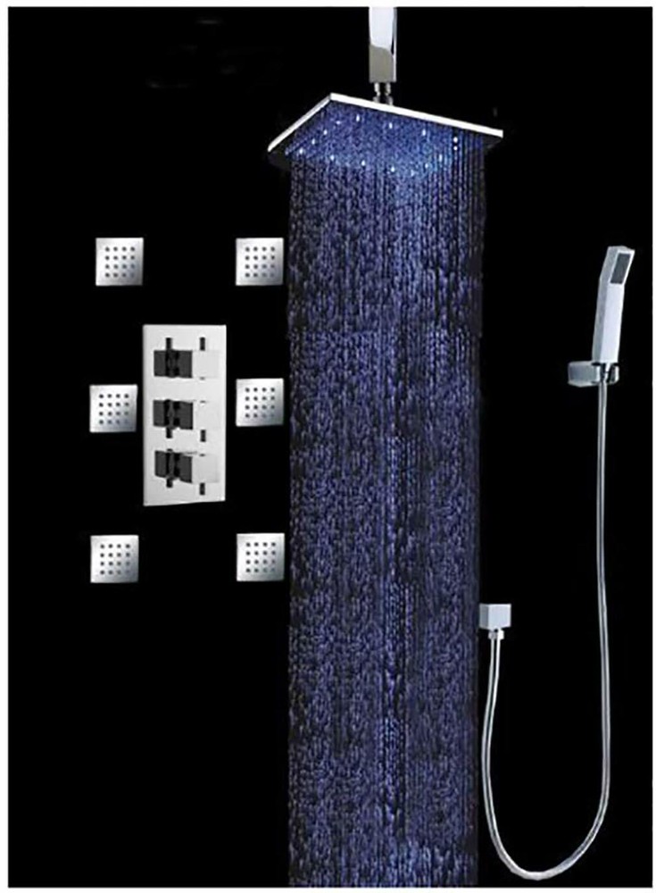 Bathroom Shower Head  Set 12" Water Power LED (Ceiling) Rainfall Spray - Chrome