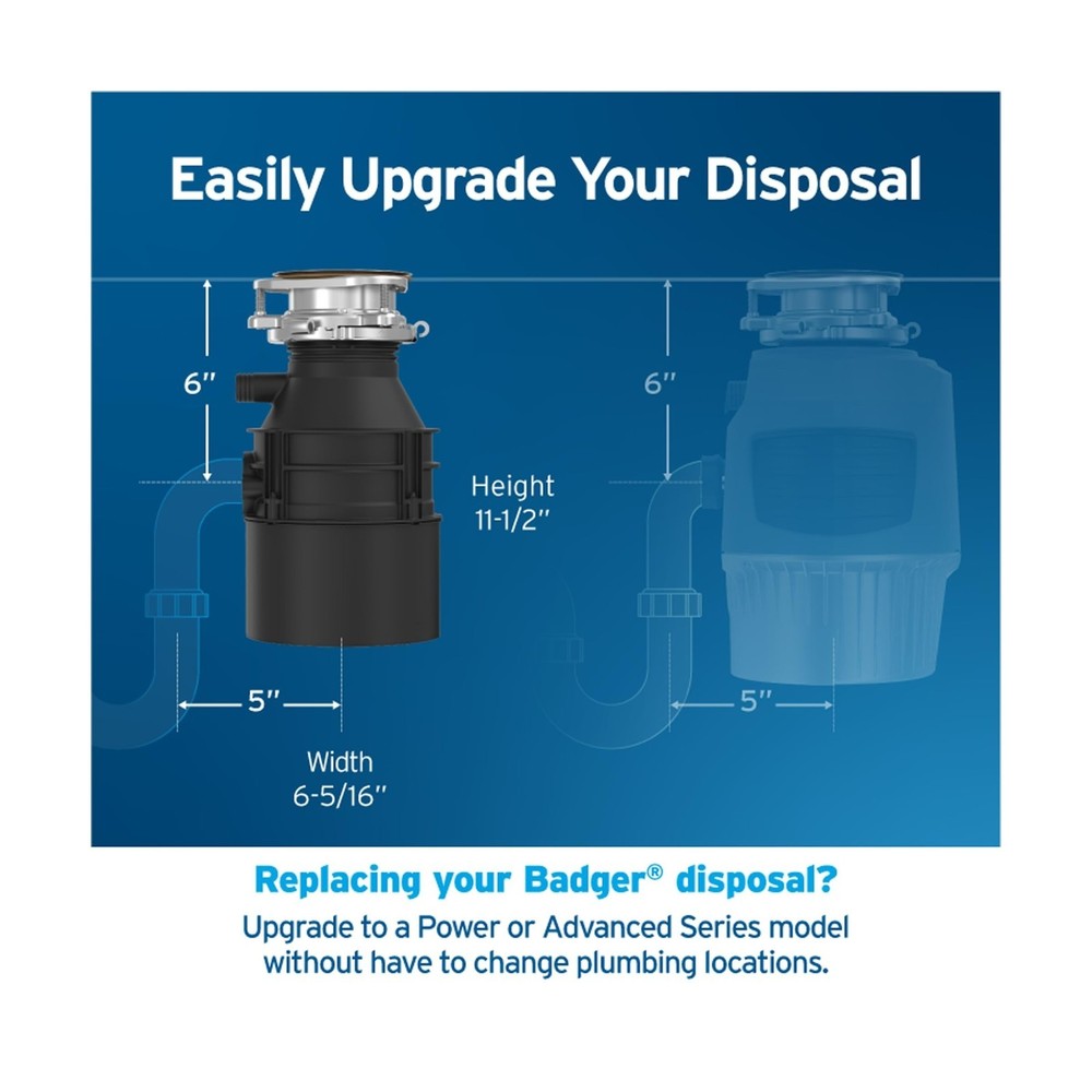 InSinkErator Garbage Disposal, Badger 1, Standard Series, 1/3 HP Continuous F...