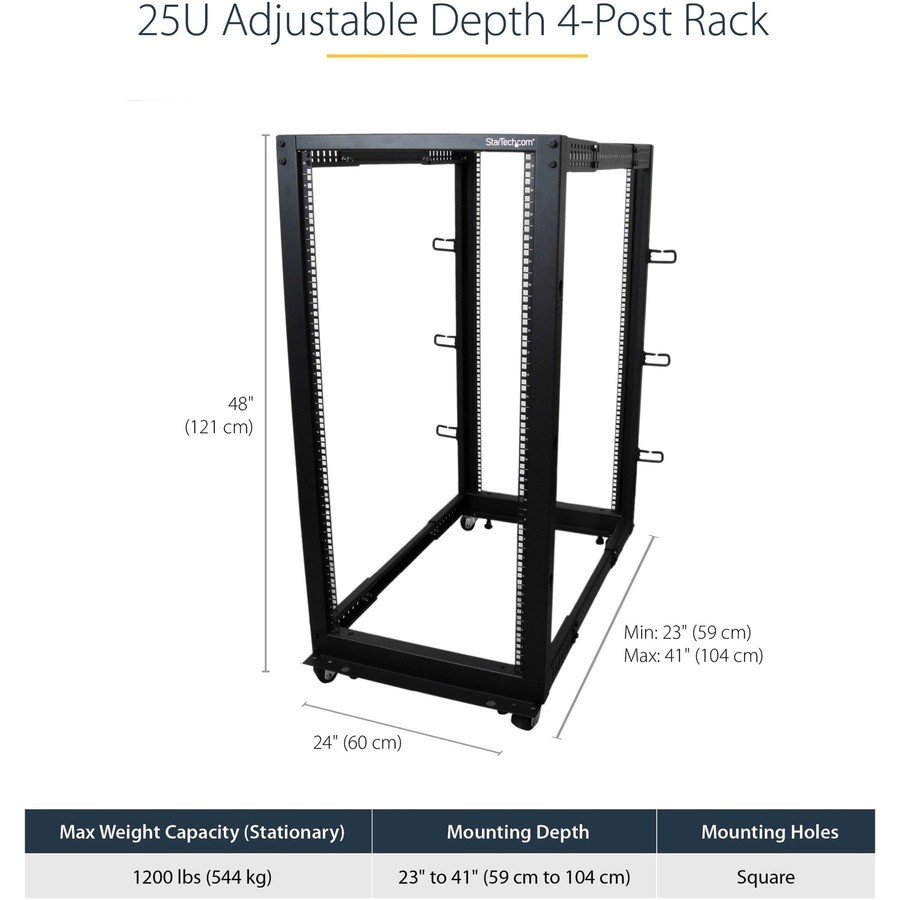 Startech IT 4POSTRACK25U 25U Open Frame Server Rack 40in Deep