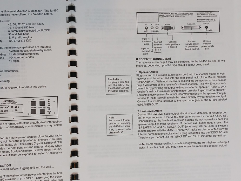 UNIVERSAL M-450 Decoder Owners Manual Version 1.5 FREE SHIPPING