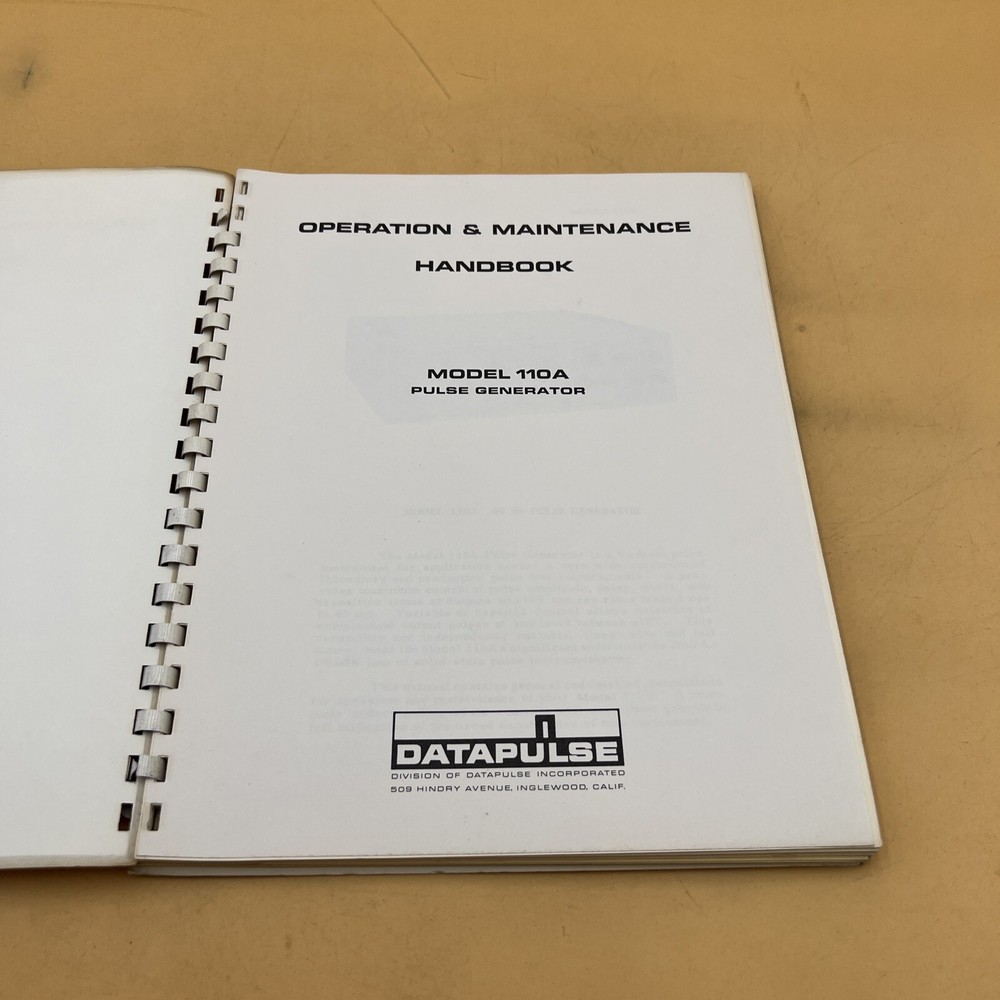 Datapulse Model 110A Pulse Generator Operation & Maintenance Handbook 12/65