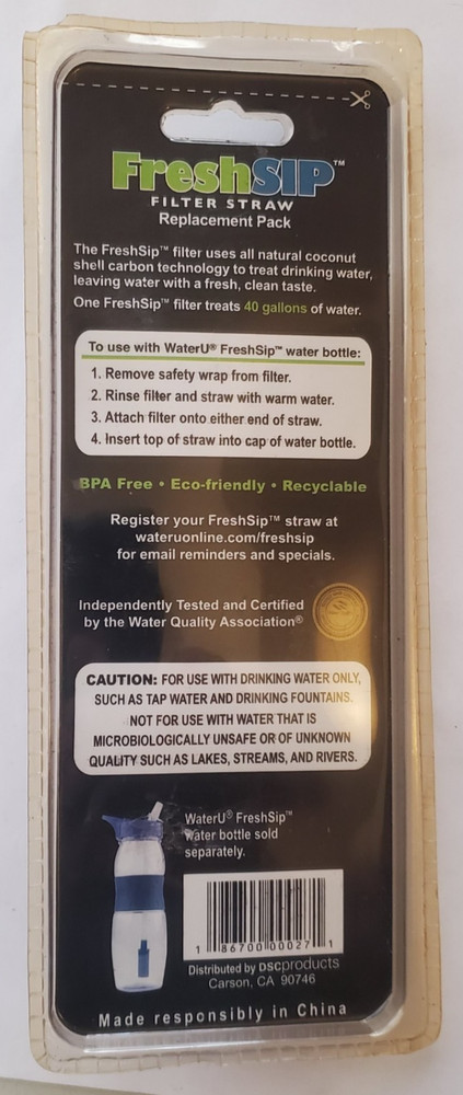 Fresh Sip, Replacement Coconut Shell Carbon Technology Filter Straws, New Sealed