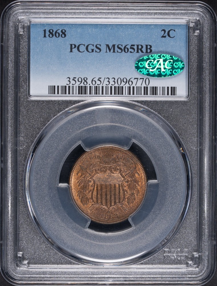1868 2C Shield Two Cents PCGS MS65RB CAC