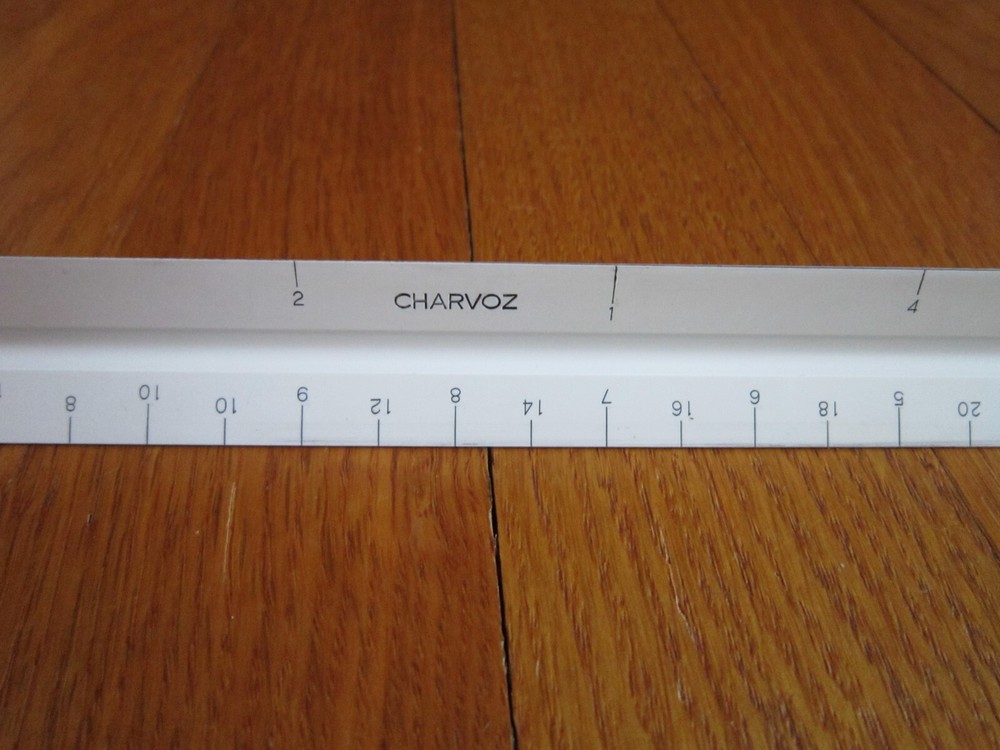 Vtg Charvoz 12" Architect Drafting Ruler 3 Sided Triangular Plastic 30-1201 Case