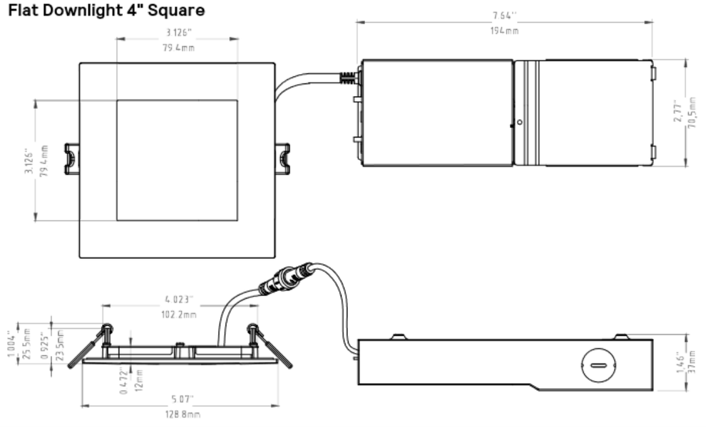 Philips Lightolier LED Flat Downlight, square, 4 inch, FD4SSLMZ10SCTUW, lumen