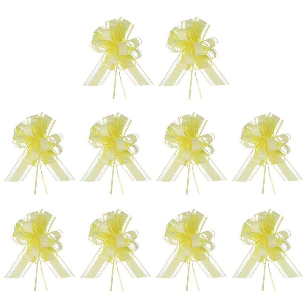 Large Gift Bow 8x6 Inch, 10 Pack  Pull Bows for Gift Wrapping, Light Yellow