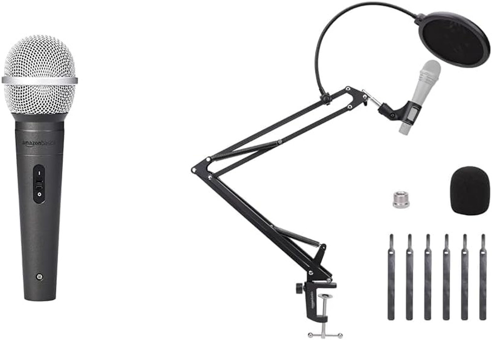 - Dynamic Vocal Microphone + 14-Inch Microphone Desk Arm Stand with Adjustable B