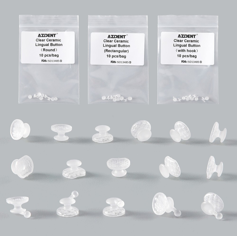 Dental Ortho Composite Clear Ceramic Lingual Buttons for Round Rectangular Base