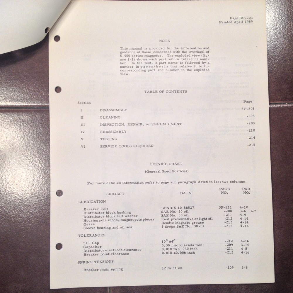Bendix S-400 Flange Mounted Magneto Overhaul Manual