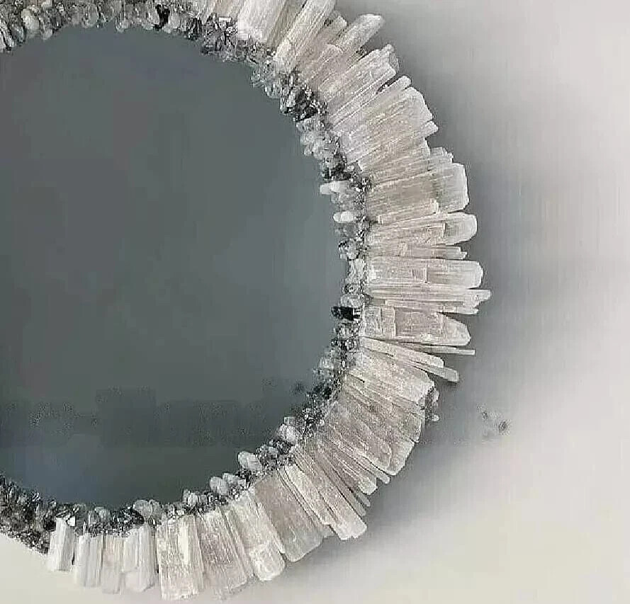 18" Handmade Selenite Wall Mirror | Crystal Gemstone Frame Mirror