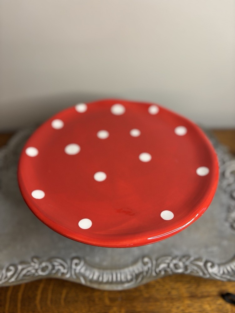 Ceramic Mushroom Cake Plate Table Decor Red/white