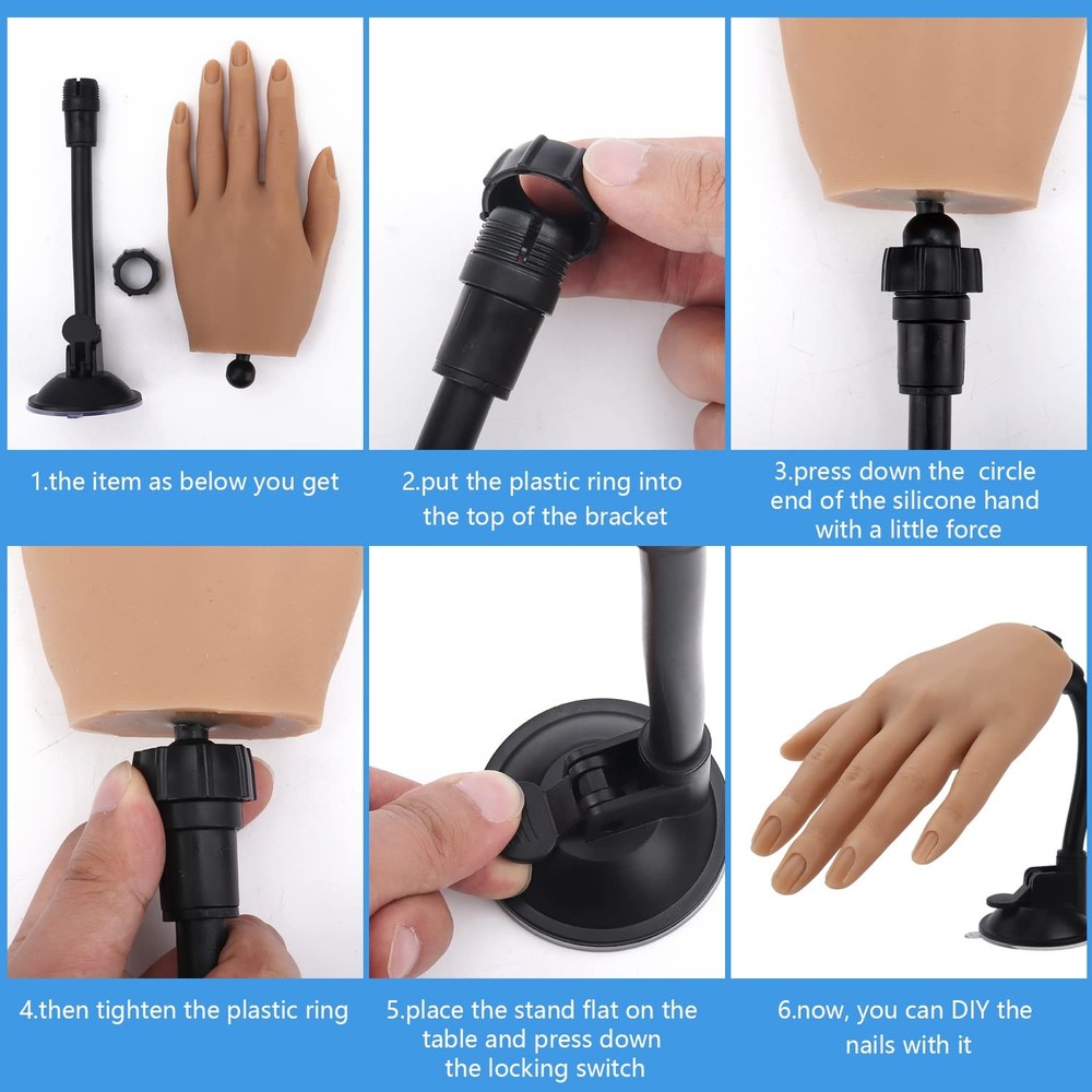 Silicone Practice Hand for Acrylic Nails with Bracket,Realistic Nail Practice...