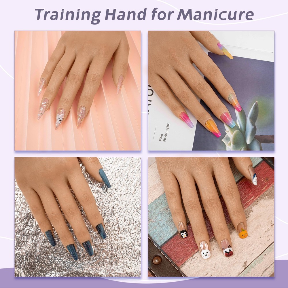 Practice Hand for Acrylic Nails,Realistic Silicone Training Hand with Flexibl...