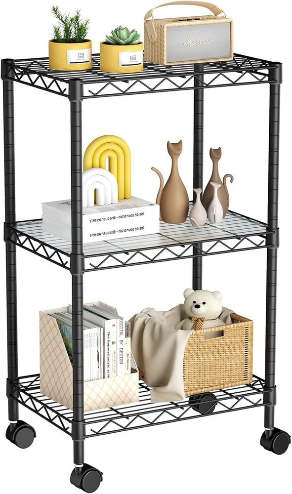 Versatile 3-Tier Shelving Unit on Wheels - Fireproof and Waterproof for Easy Use