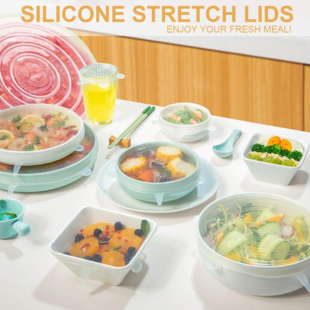 4 Pack Same Size Silicone Stretch Lids, Thicker Reusable Sturdy Silicone Cont