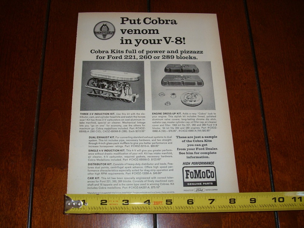 COBRA KITS FORD HIGH PERFORMANCE ORIGINAL 1964 AD