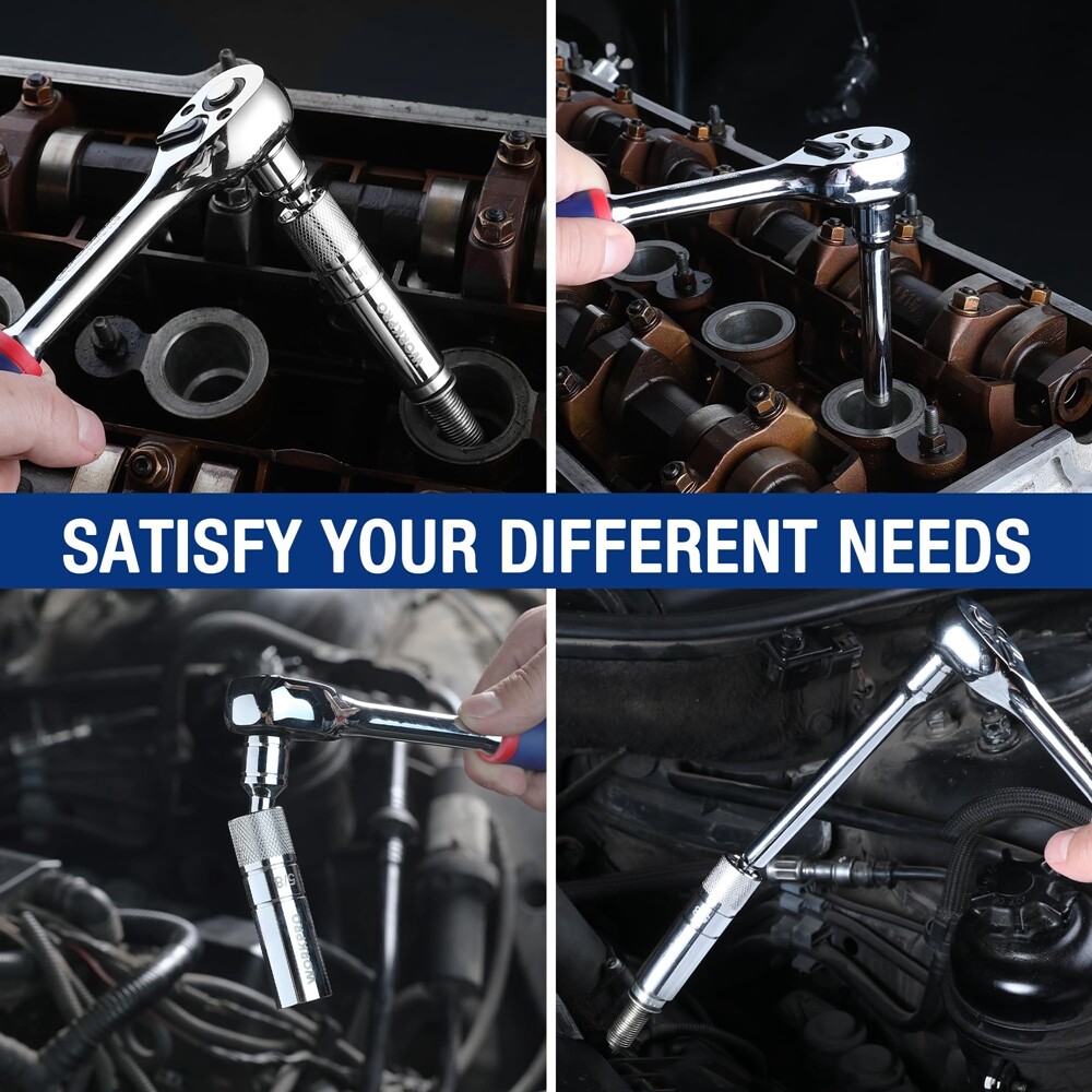 7PCS Magnetic Swivel Spark Plug Socket Set Thin Wall Socket Extension 3/8" Drive