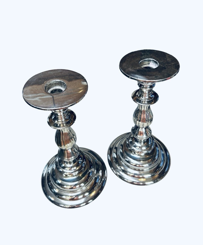 Silver Plated Candlestick Pair Heavy Quality Georgian Style