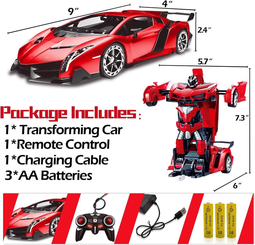 Remote Control Transform Robot Car Toy for Kids with Dazzling Light 360°Rotating