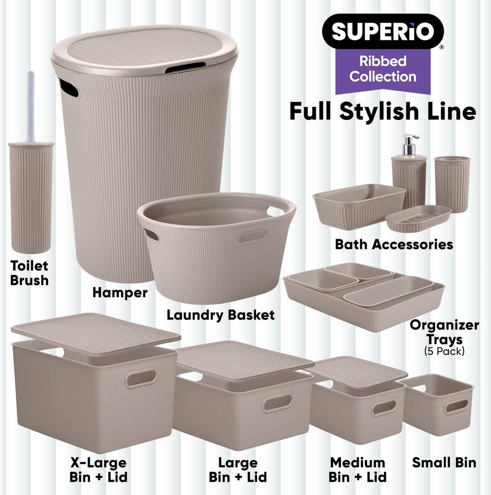 Decorative Storage Bins (8 Pack) Taupe Plastic Storage Baskets 15 Liter Medium