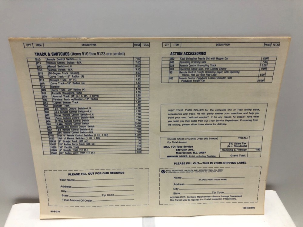 3-Pack Vintage Tyco Documents Set - See Description for Document Titles