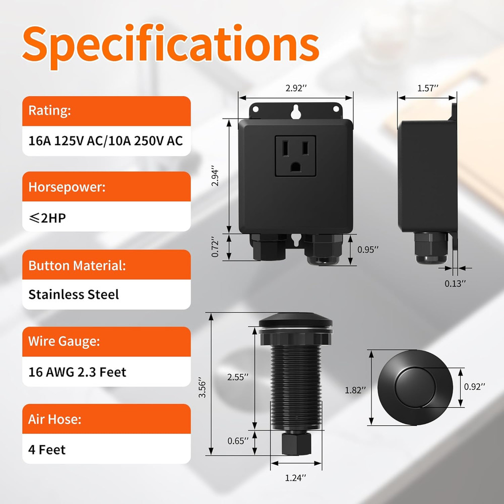 Garbage Disposal Air Switch Kit Waterproof Garbage Disposal Button Kit with Long