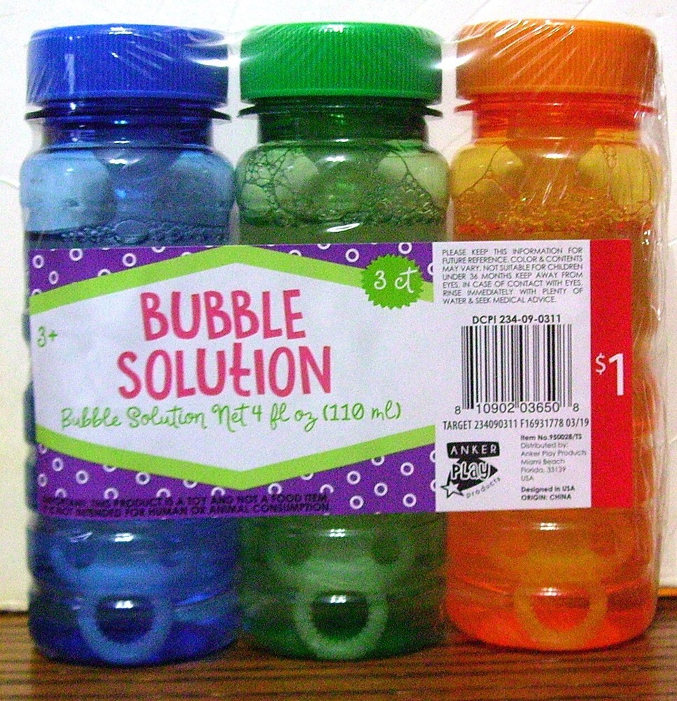 BUBBLE SOLUTION 3 PACK 4 OZ EACH BLUE/GREEN/ORANGE