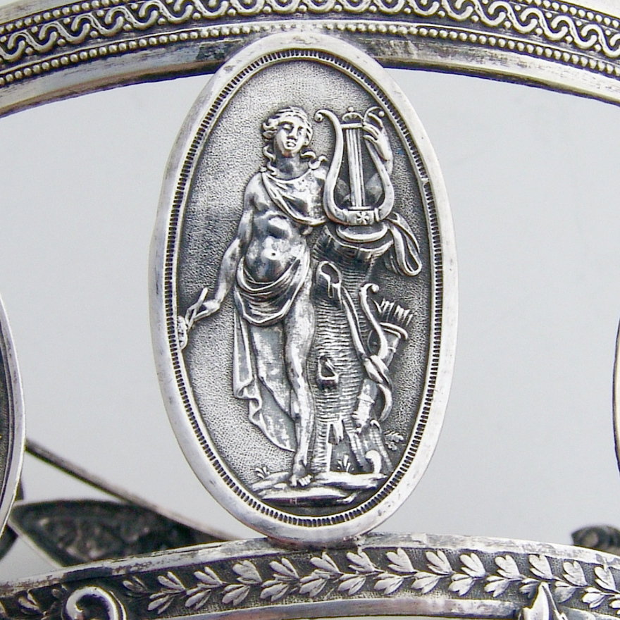 Medallion Swing Handle Footed Basket 800 Silver 1860
