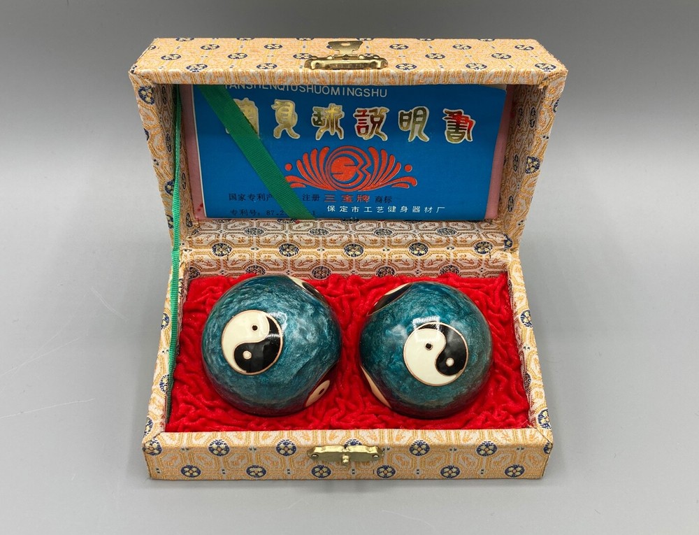 Baoding Cloisonné Authentic Yin/Yang Chime Balls, With Internal Chimes, Antique