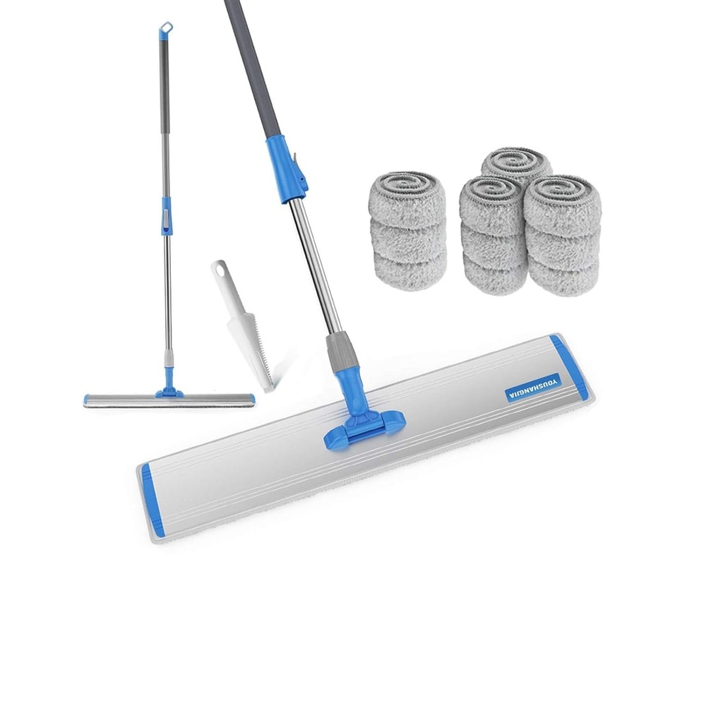 Microfiber Wet Mops 24 in Heavy Duty Flat Floor Mop Adjustable Handle with 4 ...