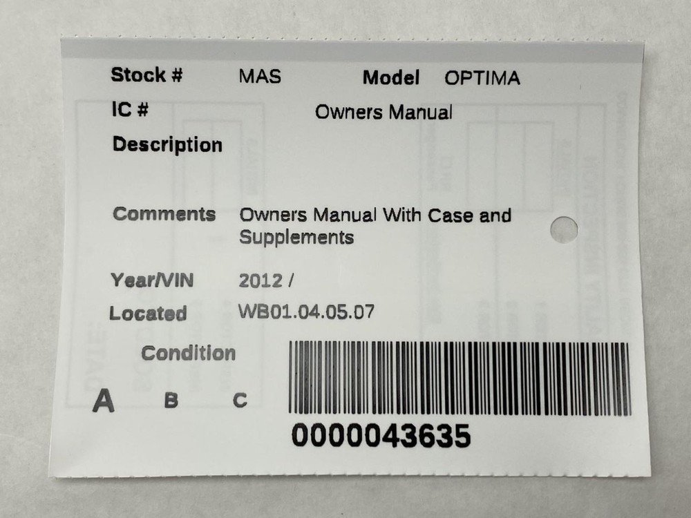 Owners Manual 2012 Kia Optima 86751