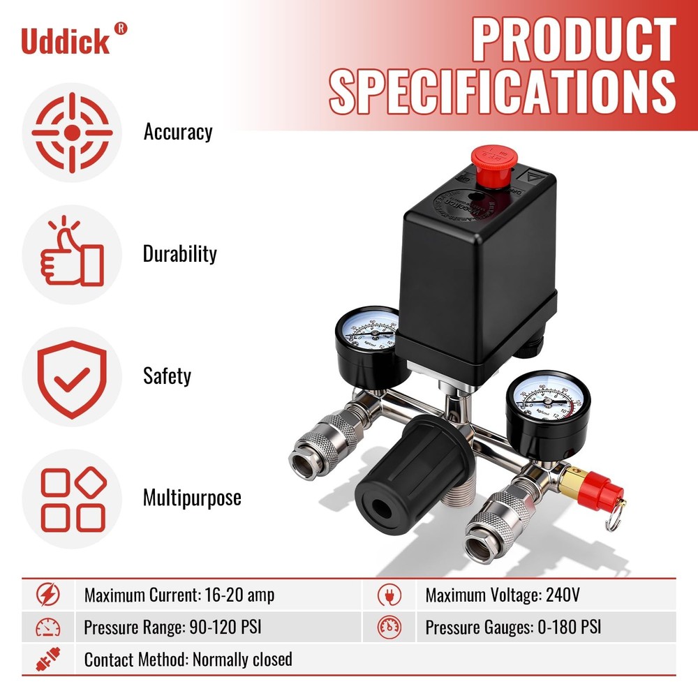 Air Compressor Pressure Control Switch with Gauge Regulator Control Valve,Man...