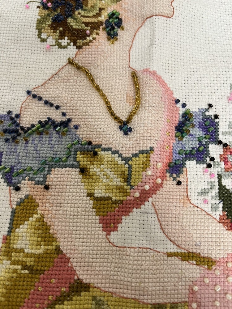 completed finished cross stitch Spring Queen 12''x 19'' Unframed NEW