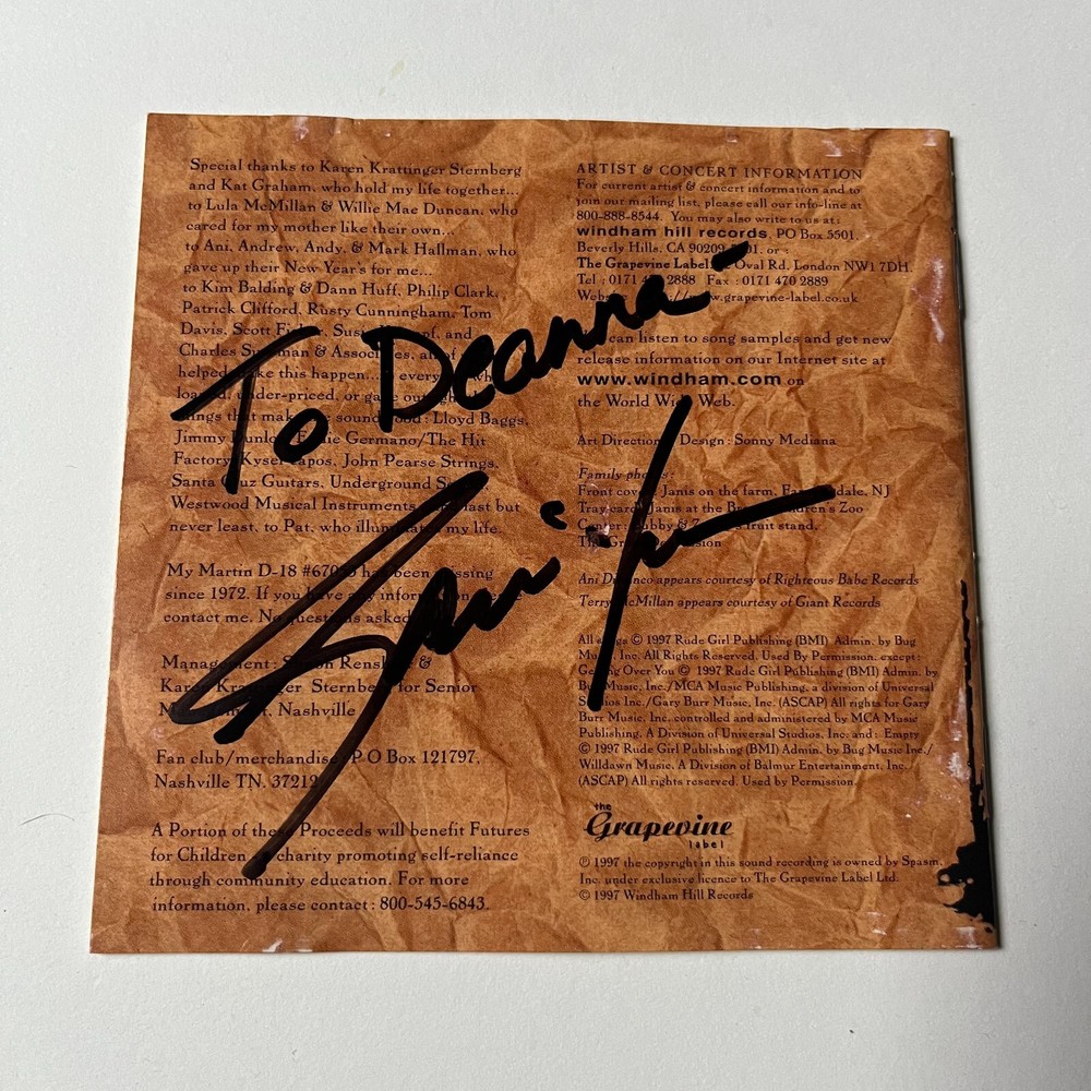 Janis Ian - Autographed CD Insert "To Deanna"