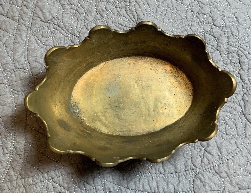 Vintage Solid Brass Planter Cachepot Lion Head Ring Crown Shape #F2