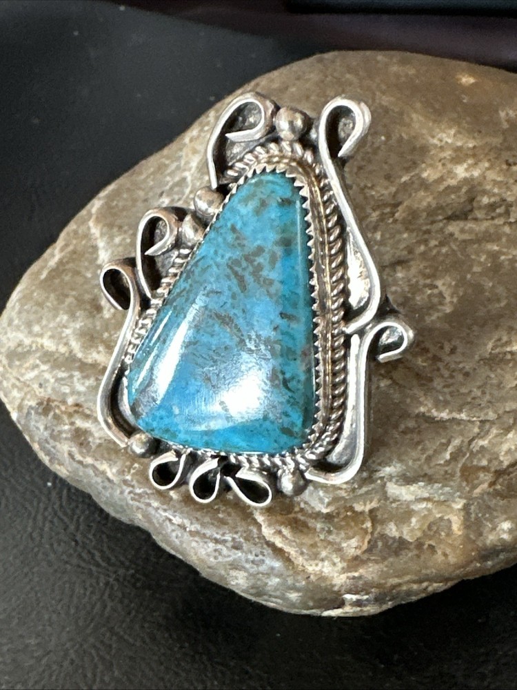 Blue Turquoise Navajo Sterling Silver Ring Size 7 19781