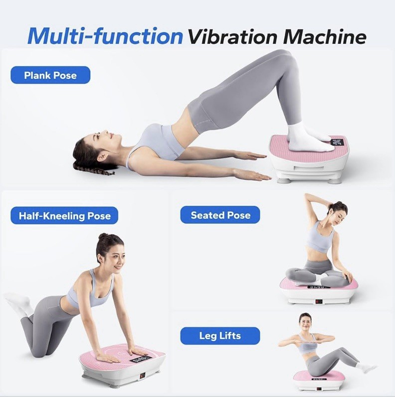 Merach Oscillating Vibration Platform Pink LCD Remote Timer Resistance Band Set