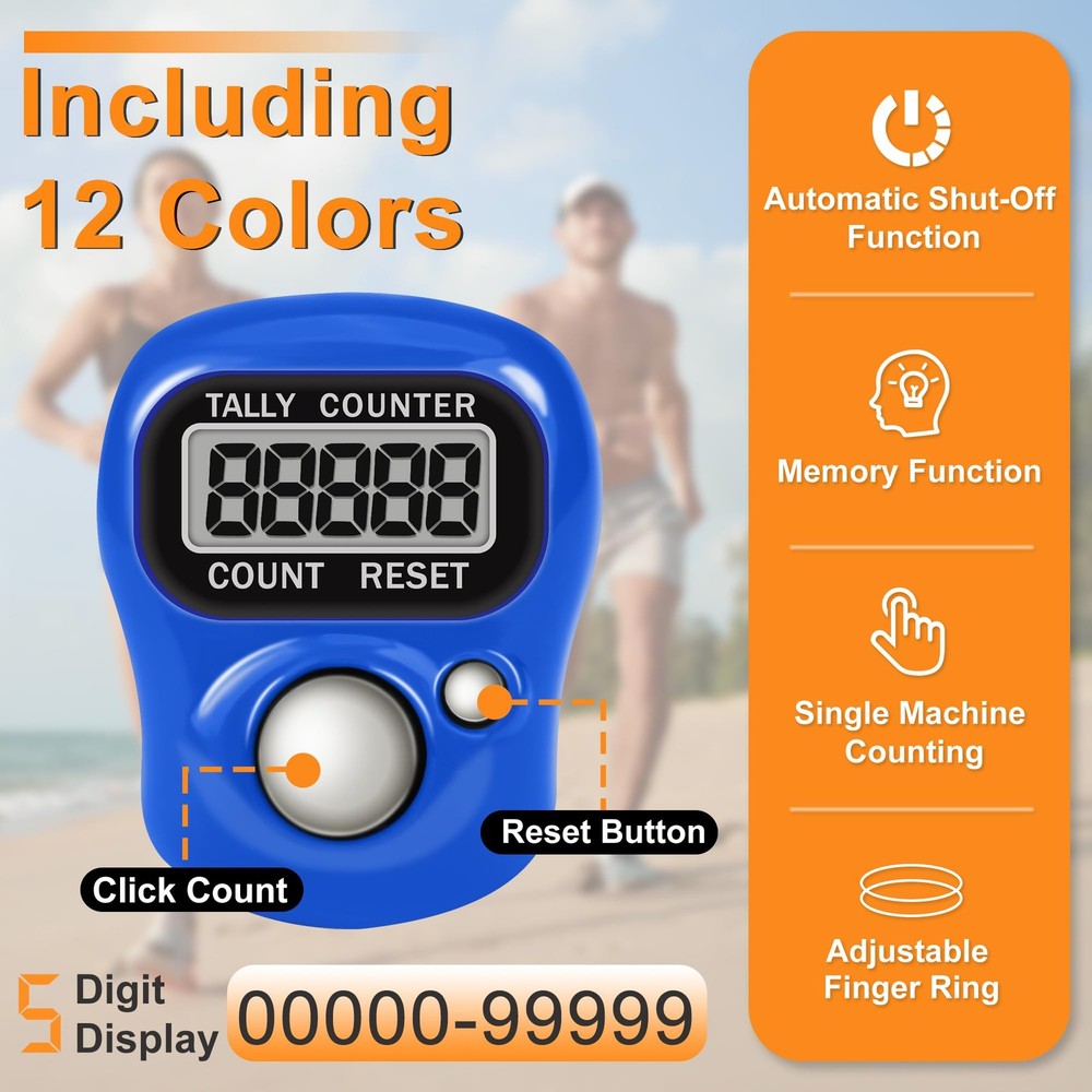 RINVEE 12PACK Electronic Finger Clicker Counter 5-Digit LCD Hand colorful