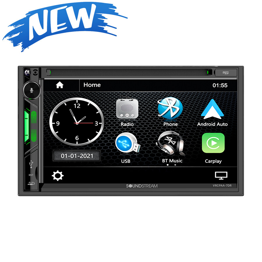 SOUNDSTREAM DOUBLE DIN 7" DVD CD BLUETOOTH APPLE CARPLAY ANDROID AUTO VRCPAA-7DR