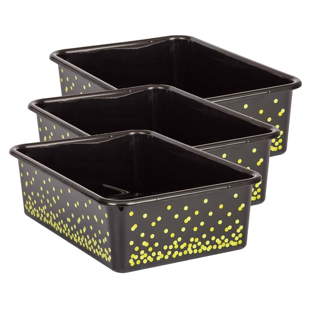 Teacher Created Resources Black Confetti Large Plastic Storage Bin, White