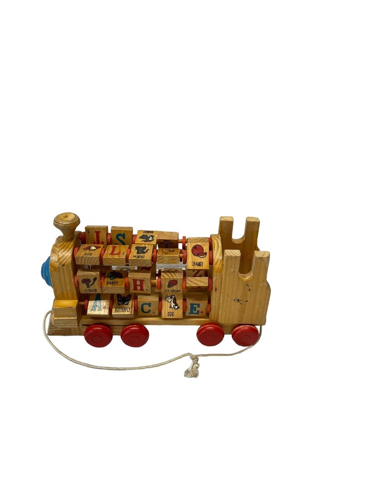 Vintage Wooden Train Engine Alphabet Push/Pull Toy
