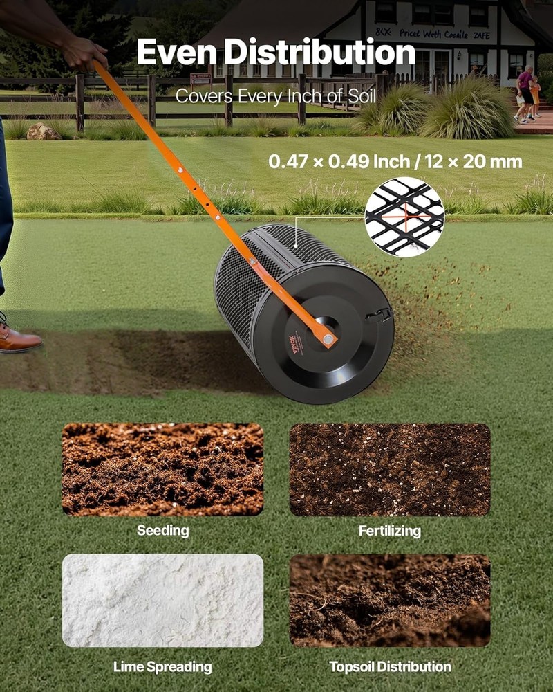 Durable Powder-Coated Peat Moss Roller with Adjustable T-Handle - 2.66 cu ft