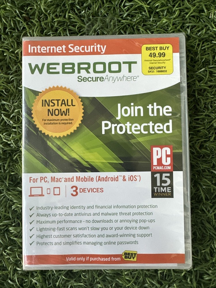 Webroot Secure Anywhere Internet Security 3 Devices for PC/MAC/Mobile NEW SEALED