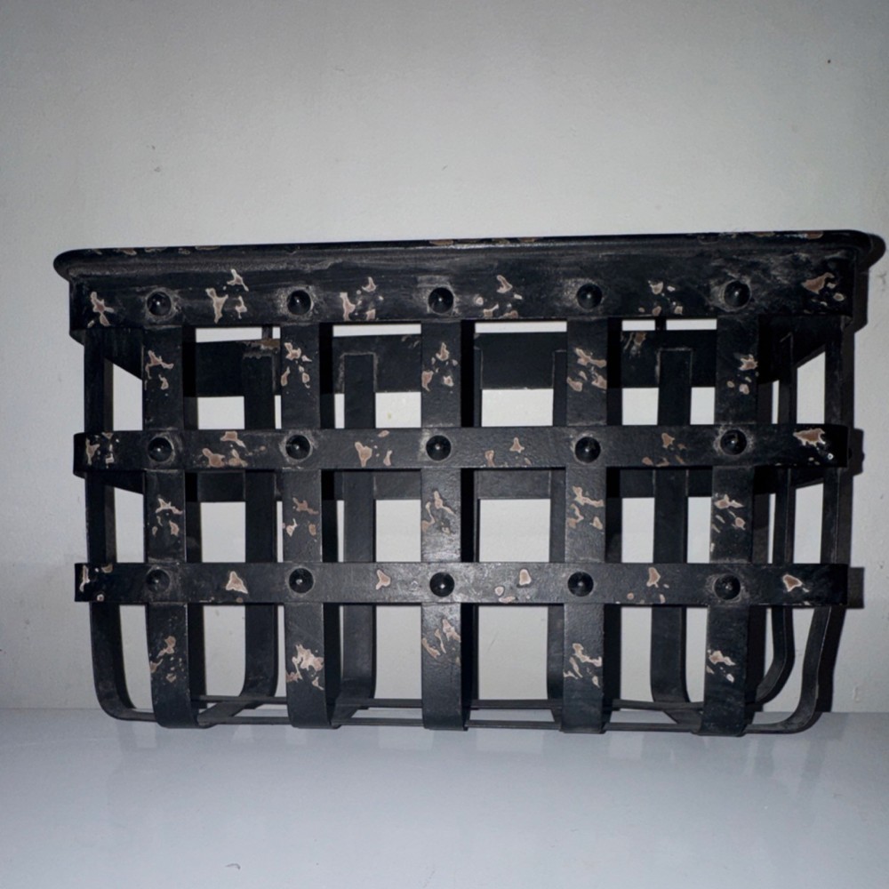 Black Metal Rectangular Basket with Handle, Durable Indoor Décor