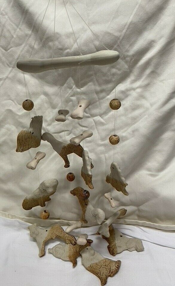 Clay Motif Wind Chime Bone Top Assorted Dog Breeds - Cocker Spaniel Leg Broken.