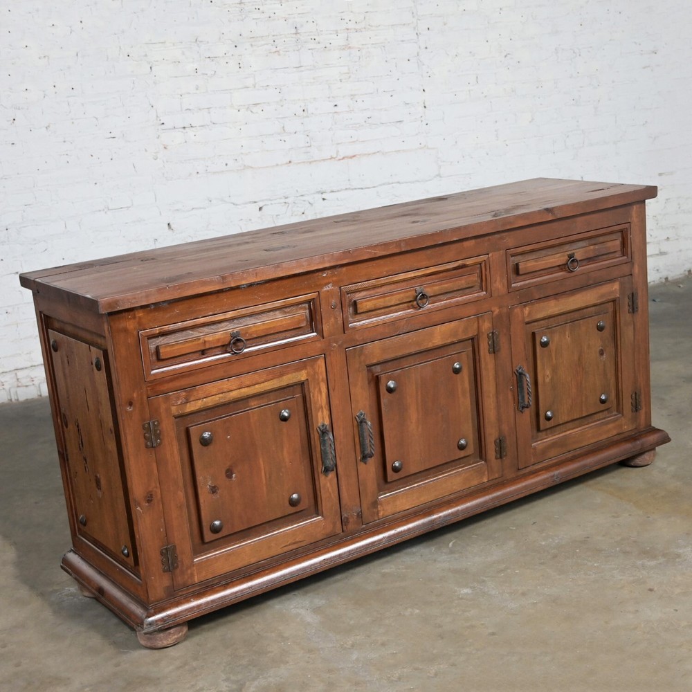 Spanish Revival Rustic Solid Pine Sideboard Style of Artes De Mexico Intern'tnl