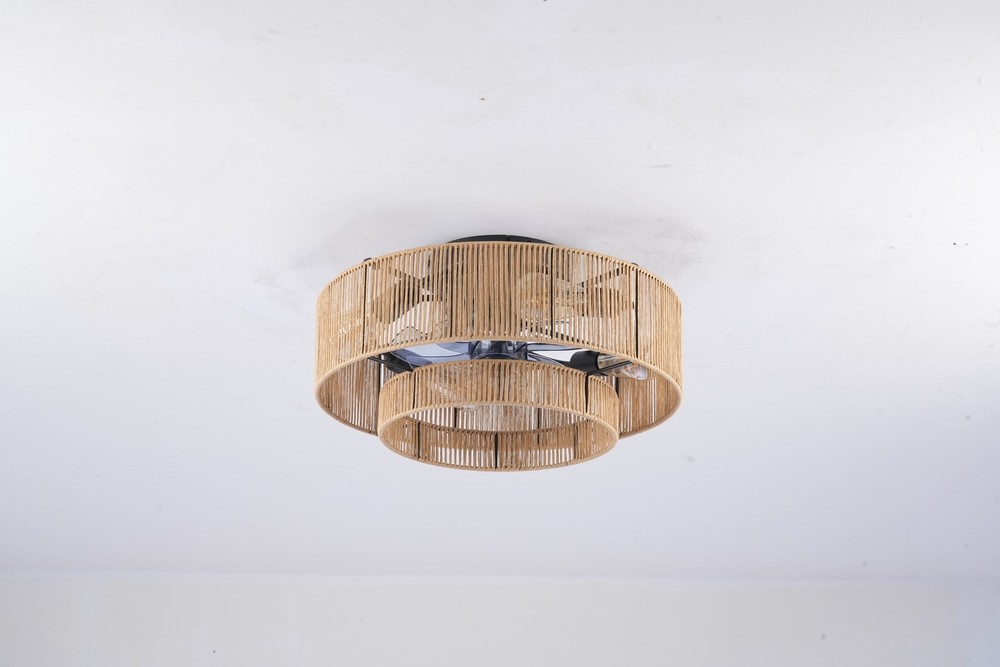 Flush Mount Ceiling Fan with Light & Remote, Matte Black Cage Fan