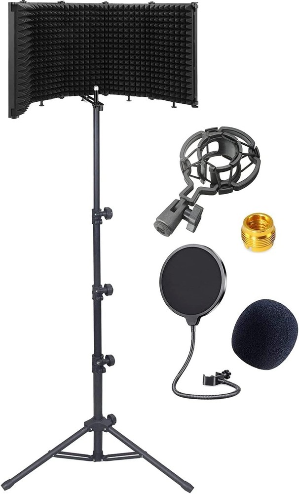 Professional Microphone Isolation Shield with Heavy-Duty Adjustable Tripod Base